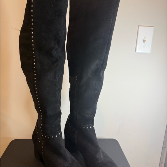 Seven Dials Shoes - Seven Dials Black Over the Knee Boots with Studs